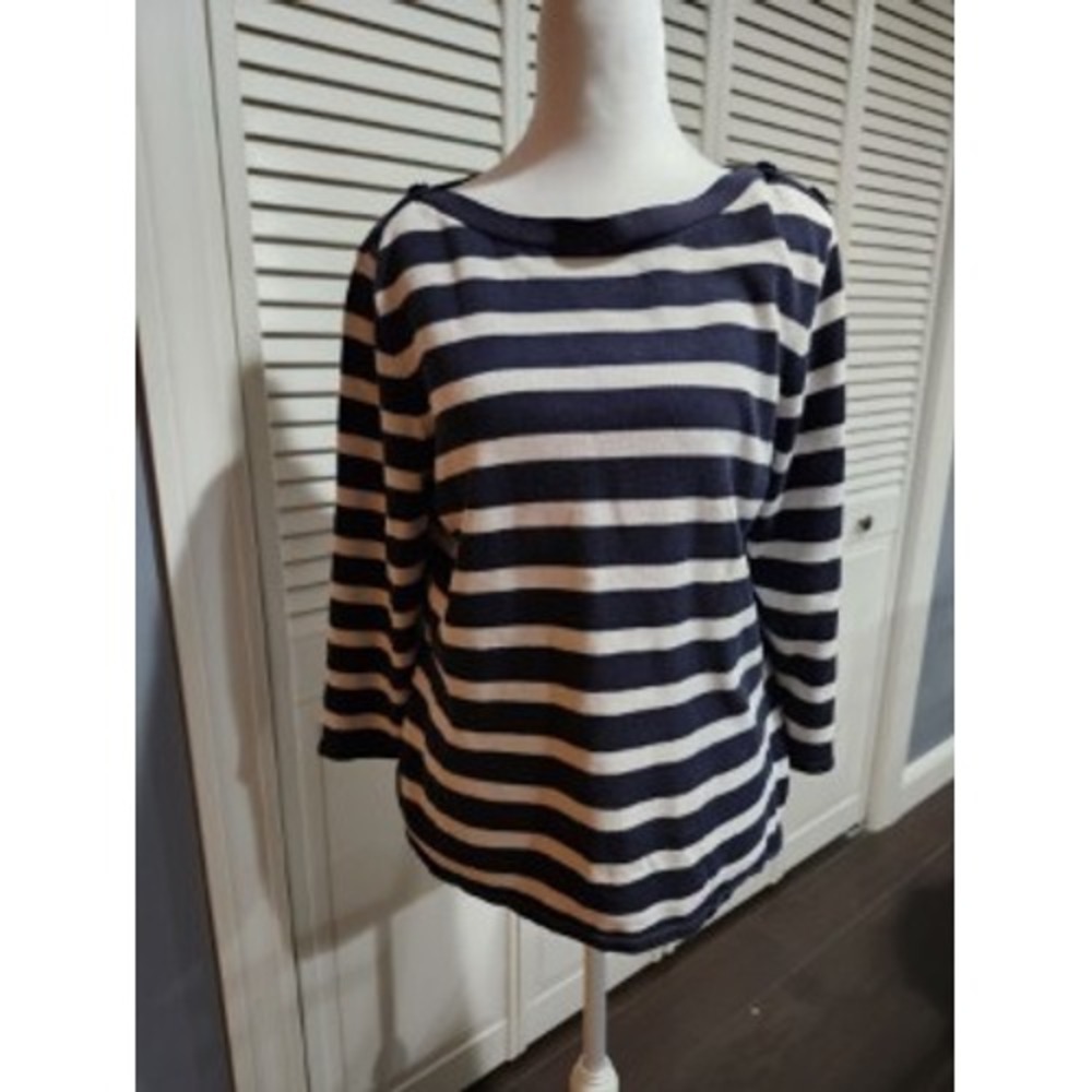 Chaps Women's Striped 3/4 Sleeve Knit Top Nautical Black/White Size L